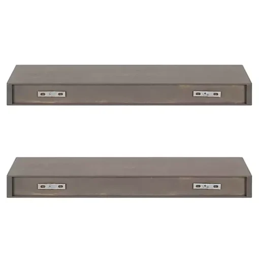Dark Brown Wood Floating Shelves, Set of 2
