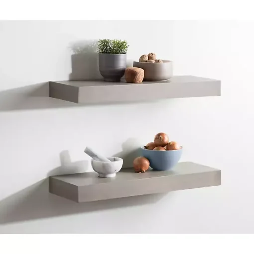 Dark Brown Wood Floating Shelves, Set of 2