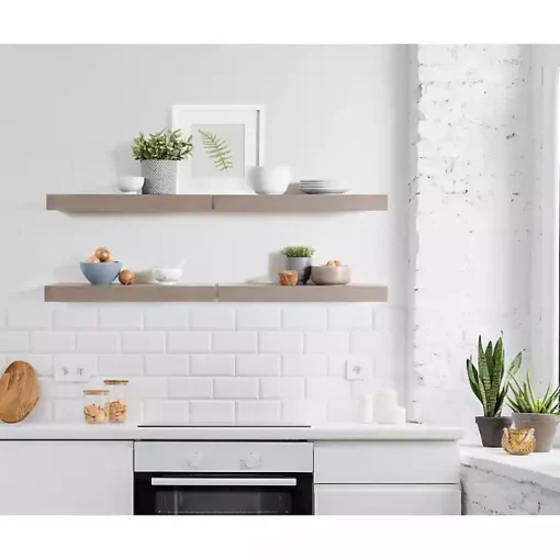 Dark Brown Wood Floating Shelves, Set of 2