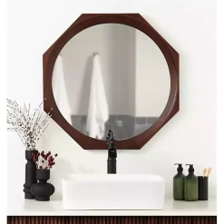 Dark Brown Wood Octagon Cyrus Wall Mirror
