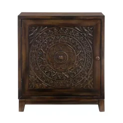 Dark Chestnut Medallion Carved Cabinet