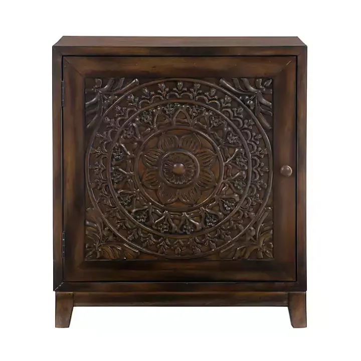Dark Chestnut Medallion Carved Cabinet