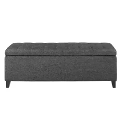 Dark Gray Button Tufted Storage Bench