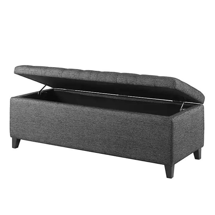 Dark Gray Button Tufted Storage Bench