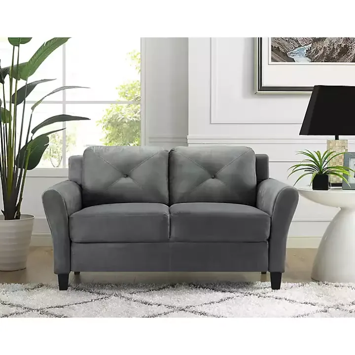 Dark Gray Kelly Microfiber Rolled Arm Loveseat