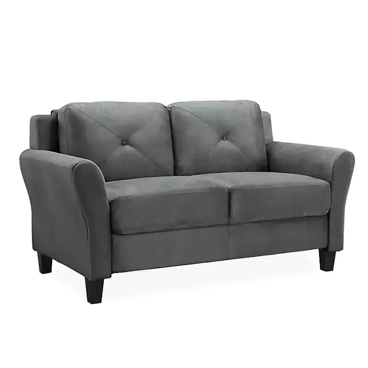 Dark Gray Kelly Microfiber Rolled Arm Loveseat