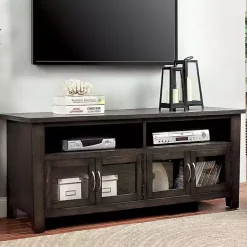 Dark Gray Wood 4-Door Media Cabinet