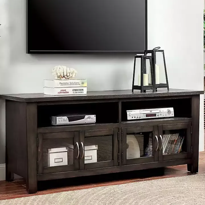 Dark Gray Wood 4-Door Media Cabinet