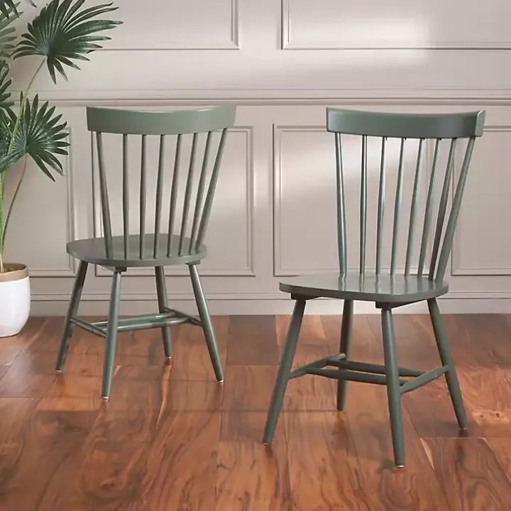 Dark Green Parker Spindle Dining Chairs, Set of 2