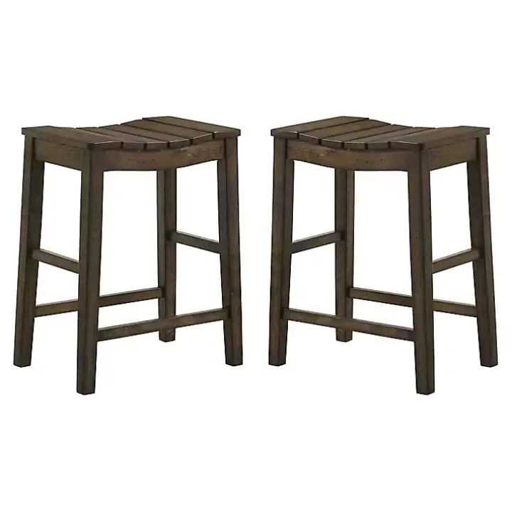 Dark Oak Wood Whitcombe Counter Stools, Set of 2