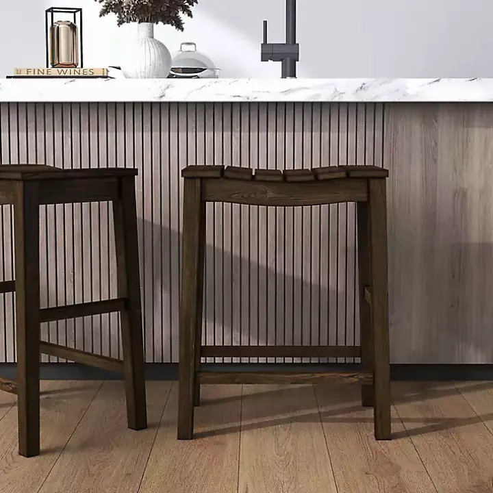 Dark Oak Wood Whitcombe Counter Stools, Set of 2