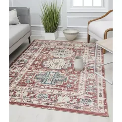 Dark Terra Cotta Bordered Area Rug, 8x10