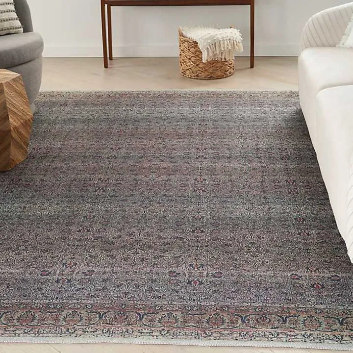 Dark Vintage Floral Washable Area Rug, 7x9
