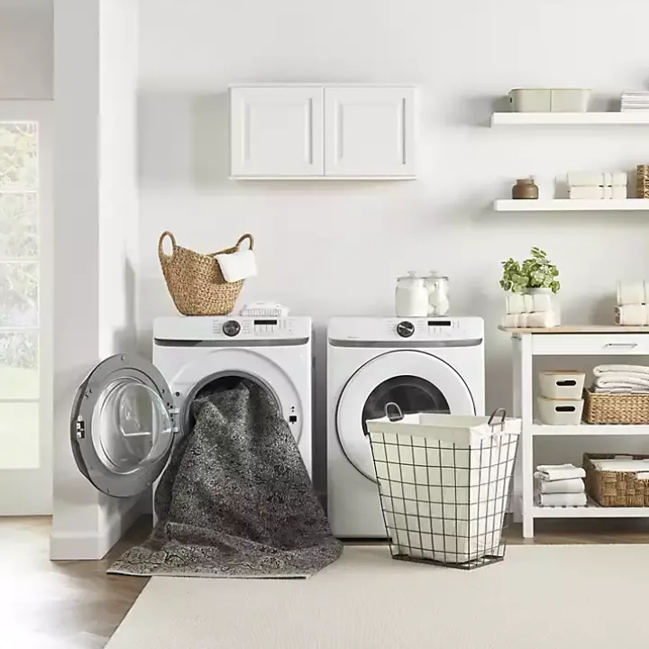 Dark Vintage Floral Washable Area Rug, 7x9