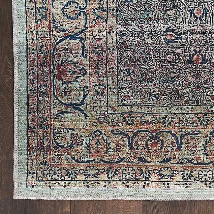 Dark Vintage Floral Washable Area Rug, 5x7