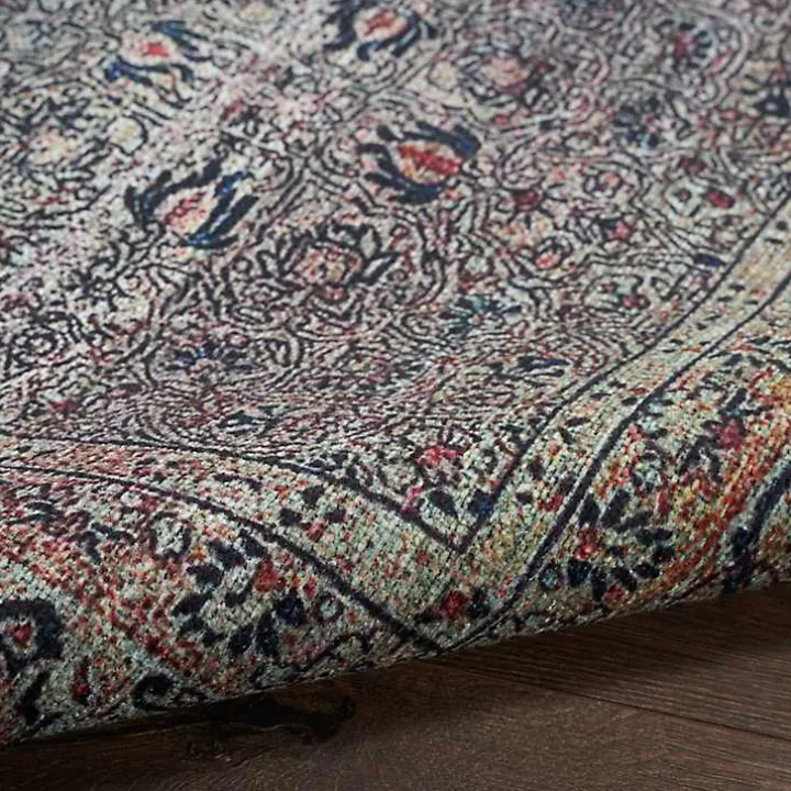 Dark Vintage Floral Washable Area Rug, 5x7