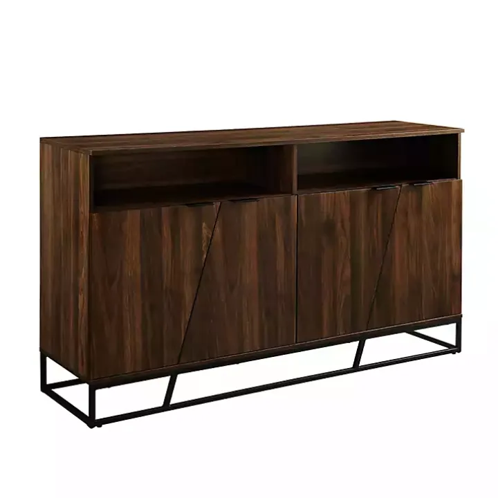 Dark Walnut Angled Door Wooden Sideboard Cabinet