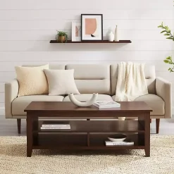 Dark Walnut Grooved Side Panel Coffee Table