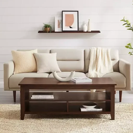 Dark Walnut Grooved Side Panel Coffee Table