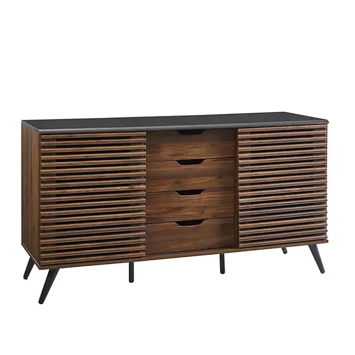 Dark Walnut Slatted 4-Drawer Cabinet