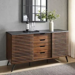 Dark Walnut Slatted 4-Drawer Cabinet