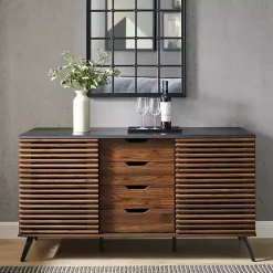 Dark Walnut Slatted 4-Drawer Cabinet