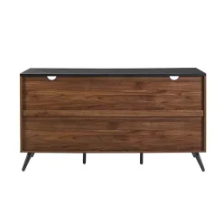 Dark Walnut Slatted 4-Drawer Cabinet