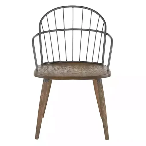 Dark Walnut Wood Spindle Dining Chairs, Set of 2