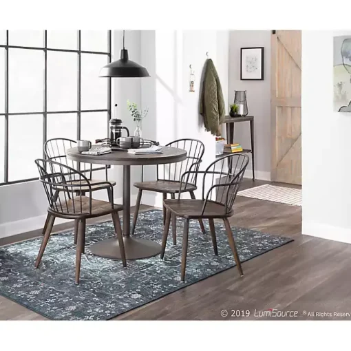 Dark Walnut Wood Spindle Dining Chairs, Set of 2