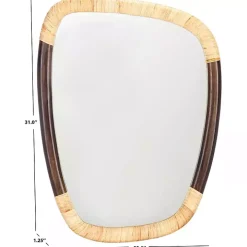 Dark Wood and Natural Cane Abstract Wall Mirror