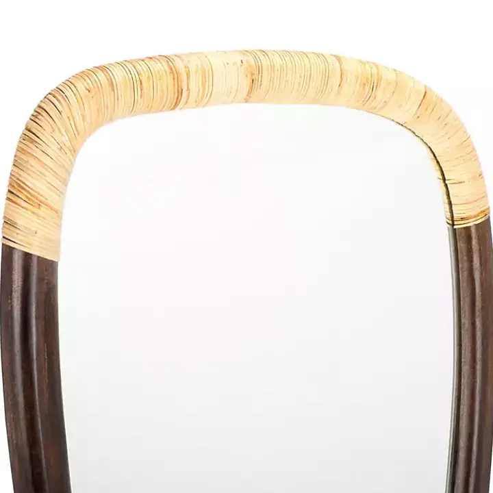 Dark Wood and Natural Cane Abstract Wall Mirror