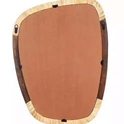 Dark Wood and Natural Cane Abstract Wall Mirror