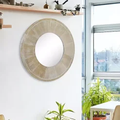 Distressed Brown Wood Planked Frame Wall Mirror