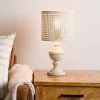 Distressed Cream Cane Shade Table Lamp
