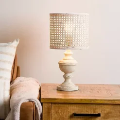Distressed Cream Cane Shade Table Lamp