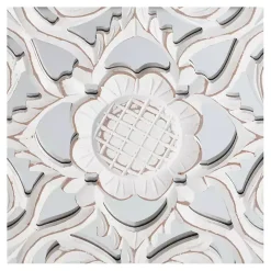 Distressed Cream Carved Floral Medallion Mirror
