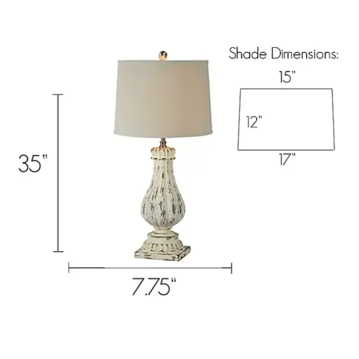 Distressed Cream Resin Table Lamps, Set of 2
