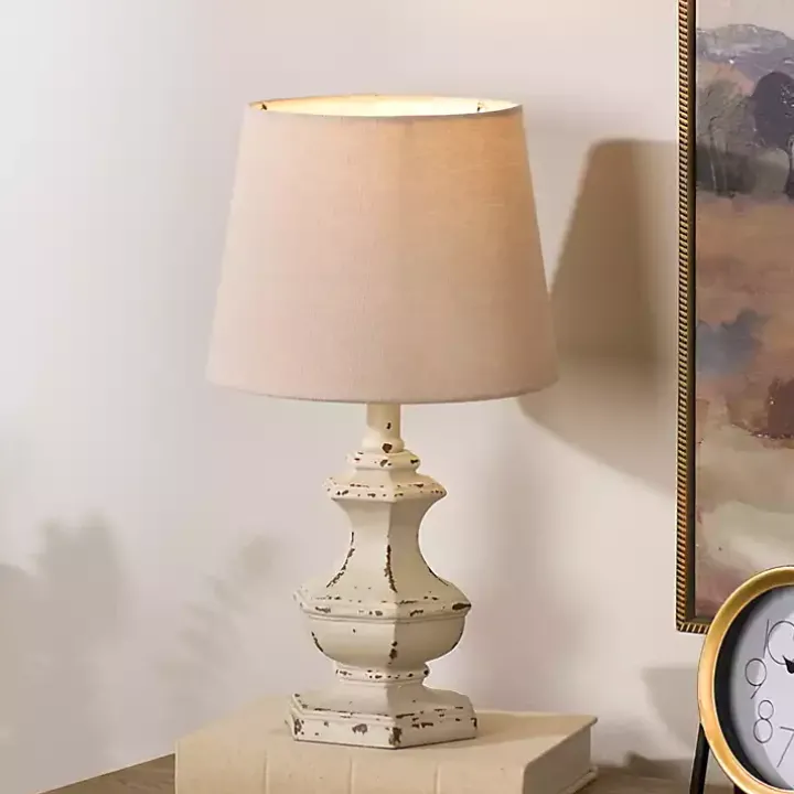 Distressed Cream Sculpted Urn Table Lamp