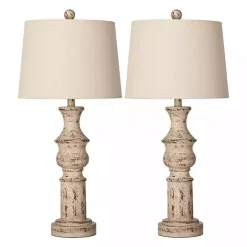 Distressed Cream Table Lamps, Set of 2
