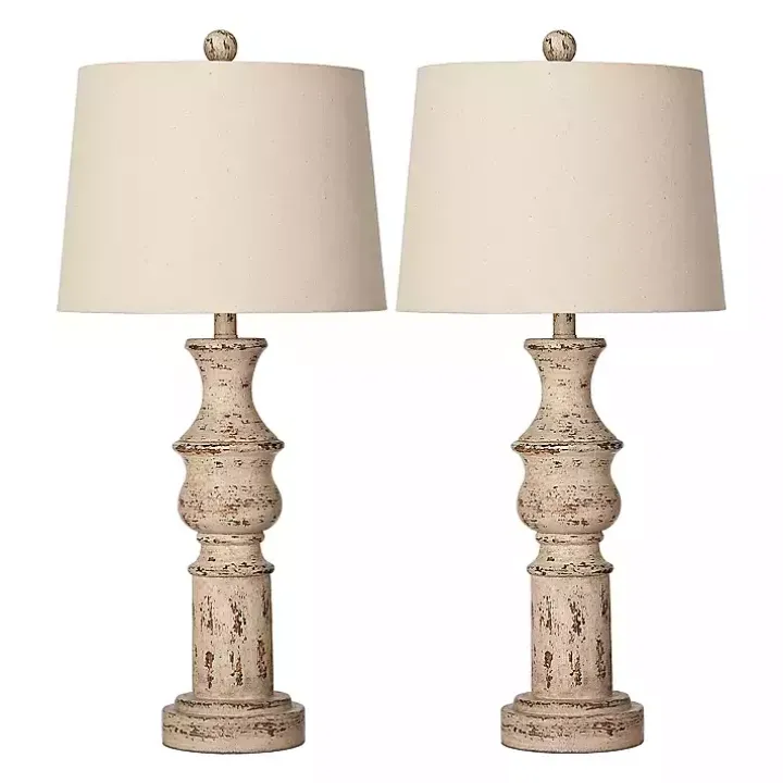 Distressed Cream Table Lamps, Set of 2