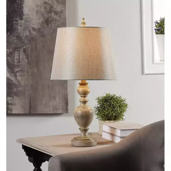 Distressed Gray and Cream Table Lamp