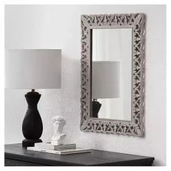 Distressed Gray Botanical Rectangle Wall Mirror