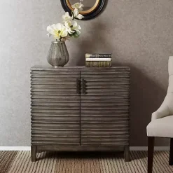 Distressed Gray Linear 2-Door Wooden Chest