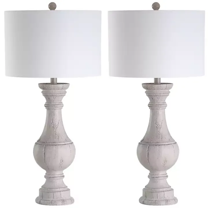 Distressed Ivory Faux Wood Table Lamps, Set of 2