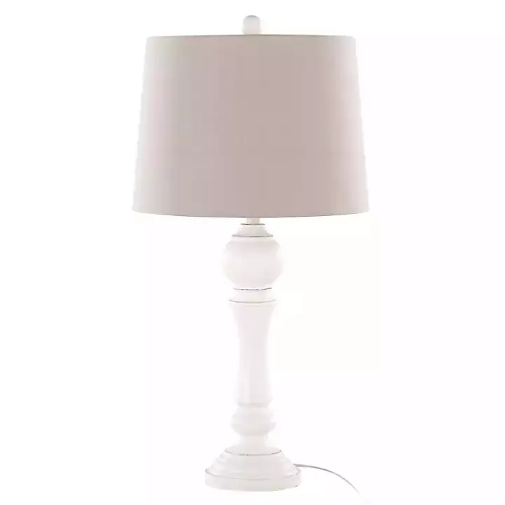 Distressed Off-White Wilton Table Lamps, Set of 2