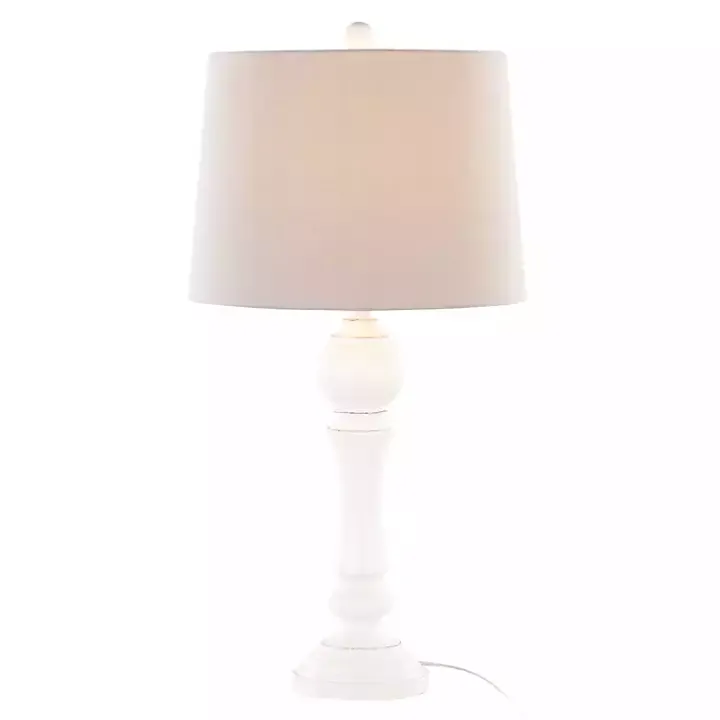 Distressed Off-White Wilton Table Lamps, Set of 2