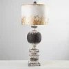 Distressed Round Black Table Lamp