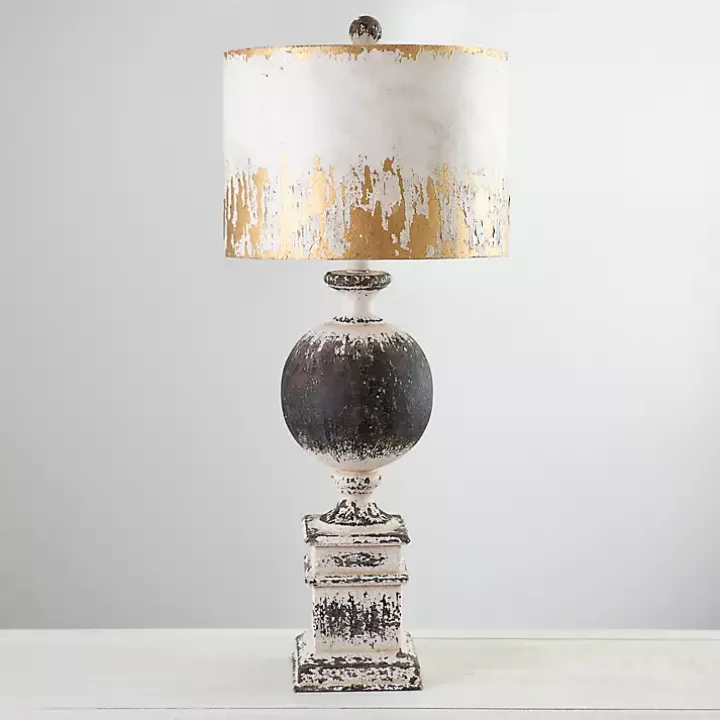 Distressed Round Black Table Lamp