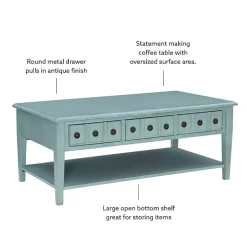 Distressed Turquoise Wood 3-Drawer Coffee Table