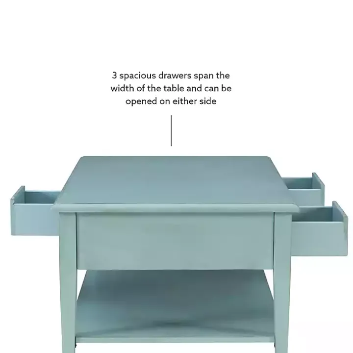 Distressed Turquoise Wood 3-Drawer Coffee Table